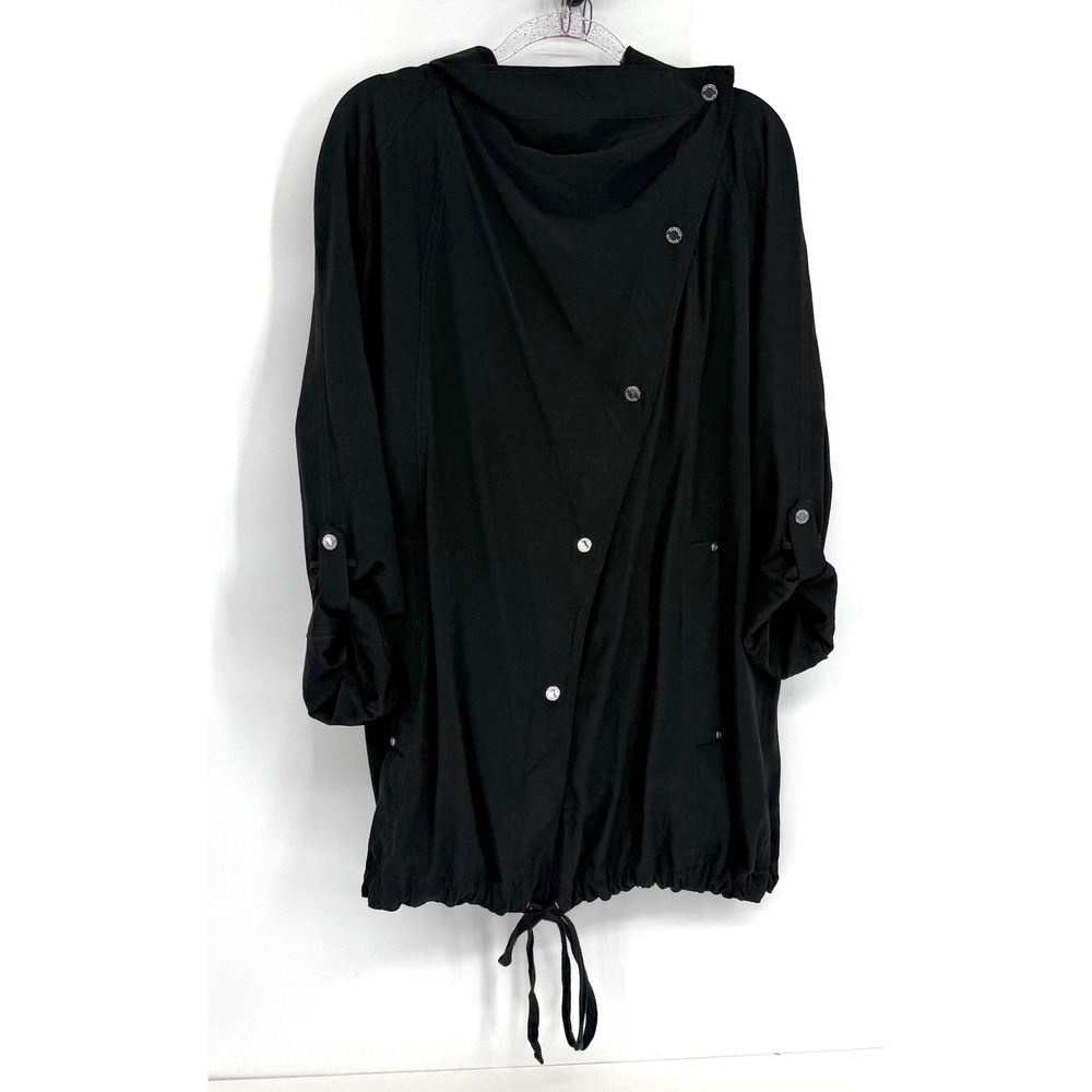 Express Womens Black Asymmetrical Snap Front Roll Tab Sleeve Utility Jacket Sz L